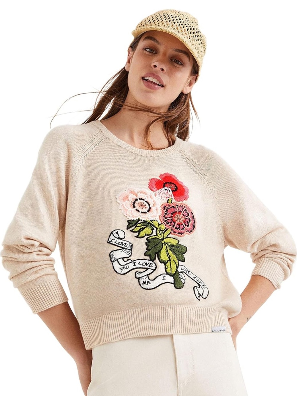 Desigual Floral Embroidered I Love You Pullover